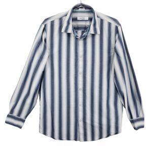 Calvin Klein Shirt Mens Medium Blue White Striped Long Sleeve Casual Button Up